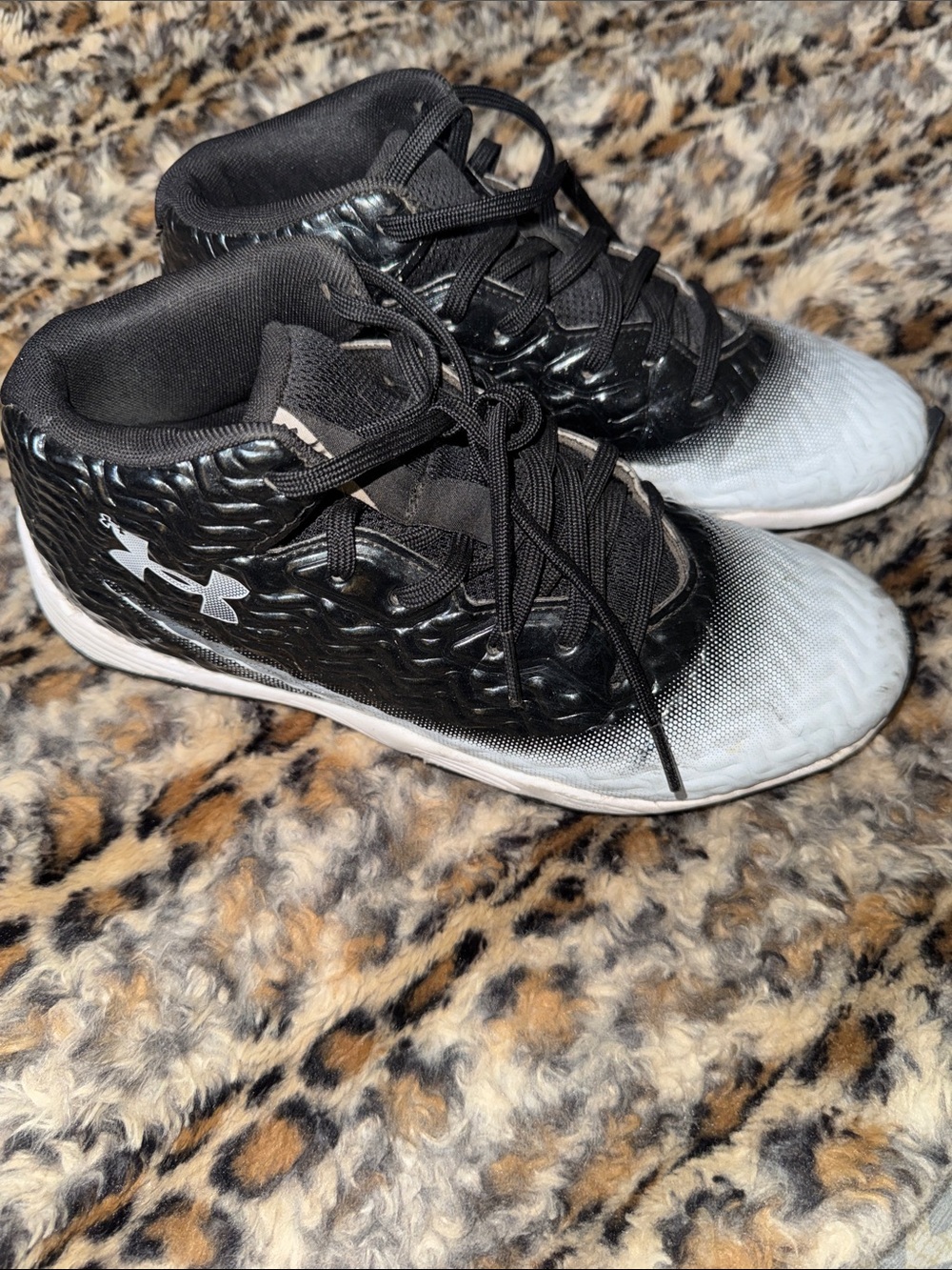 Under Armour  Football Cleats Black and White Kids High-Top Sneakers
